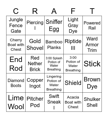 Minecraft Bingo Card