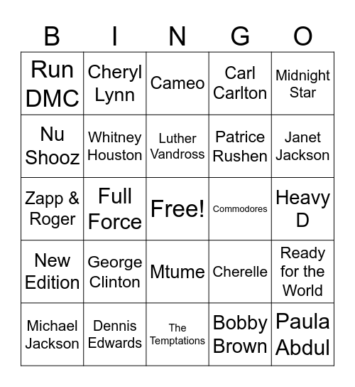80's Dance/Disco Bingo Card