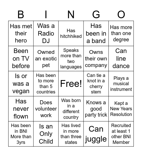 People Bingo for Group Bingo Card