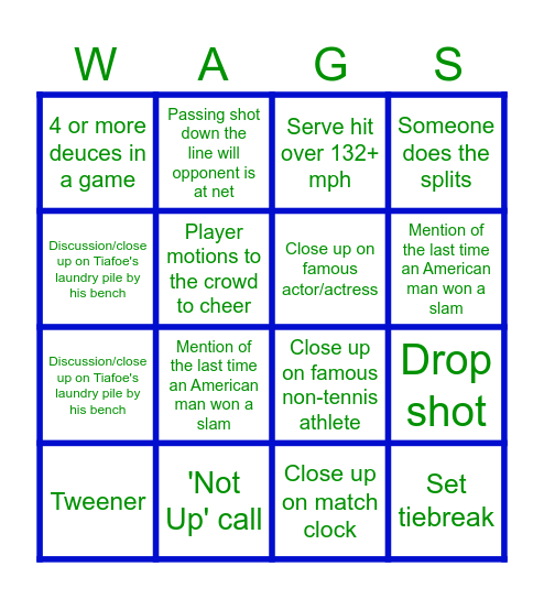 US Open All American Semi 2024 Bingo Card