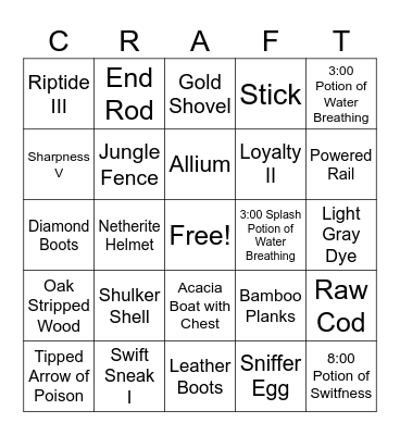 Minecraft Bingo Card