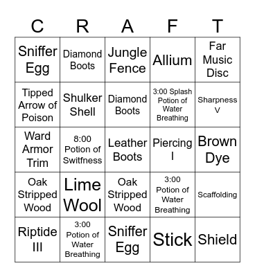 Minecraft Bingo Card