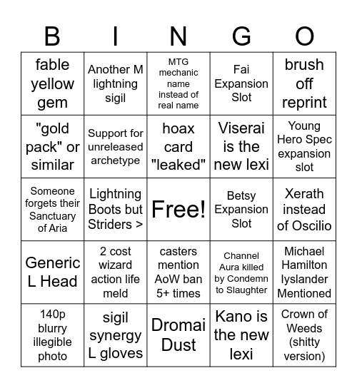 Tampa your expectations Bingo Card