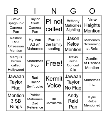 Chiefs Bingo Card
