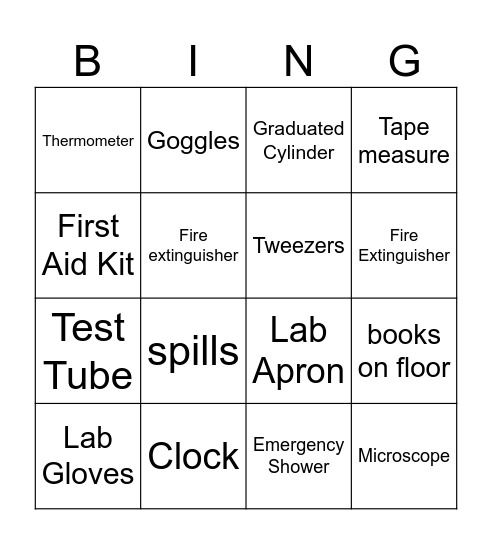 Laboratory Equipment Bingo Card