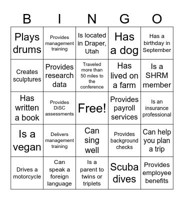 FIND A VENDOR WHO Bingo Card