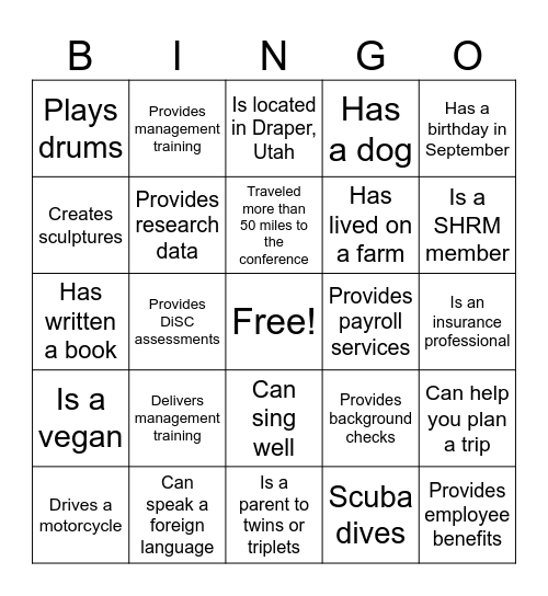 FIND A VENDOR WHO Bingo Card