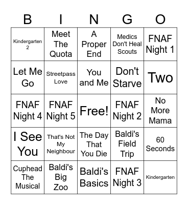 Random Encounters - Musical Bingo Card