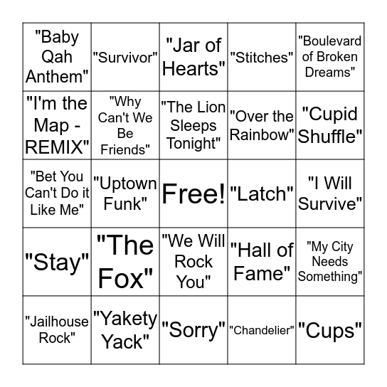 Musical Bingo Card