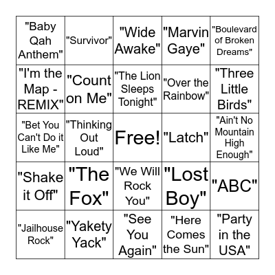 Musical Bingo Card