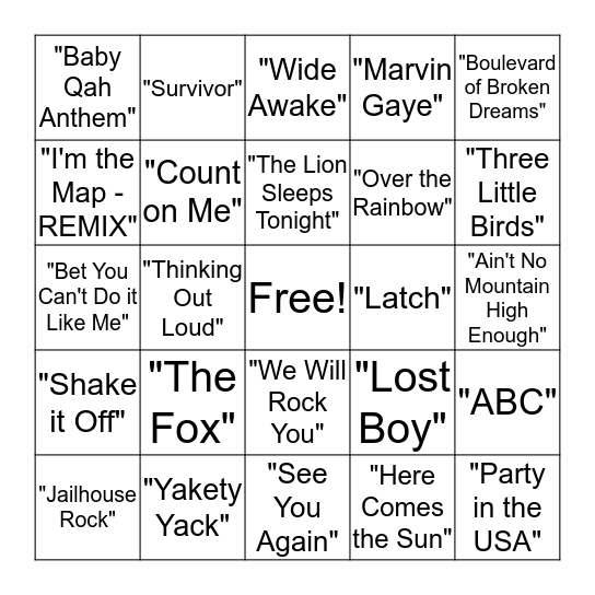 Musical Bingo Card