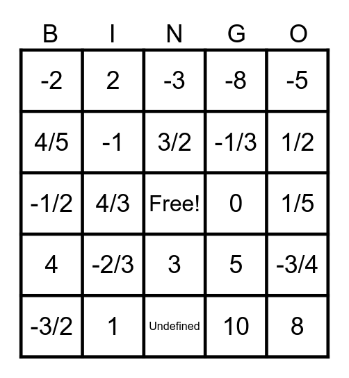 Slope Bingo Card