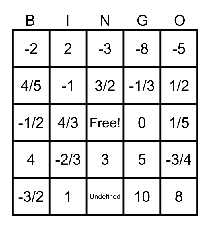Slope Bingo Card