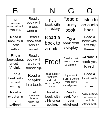 Reading is fun. Bingo Card