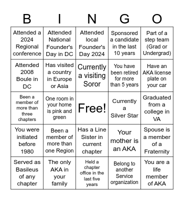 AKA  Bingo Card