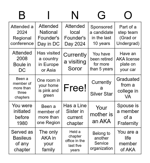 AKA  Bingo Card