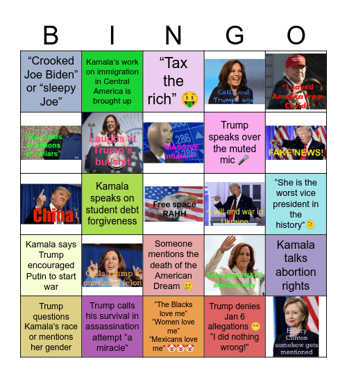 Presidential Debate Bingo Card