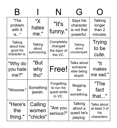 Waldo's VC Bingo Card