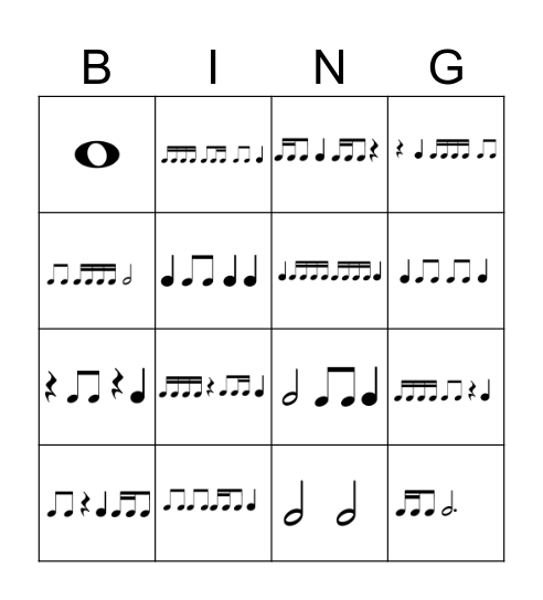 Rhythm Bingo Card