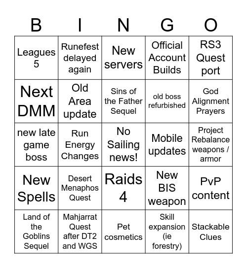 OSRS Summer Summit 2024 Bingo Card