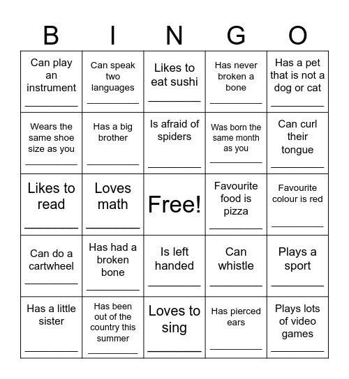 Find Someone Who-a different person for each Bingo Card