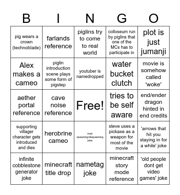 Minecraft Bingo Card