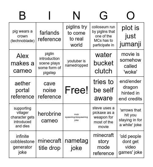 Minecraft Bingo Card