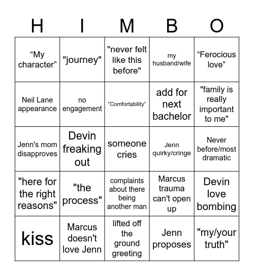 Bach Bingo Jenn Finale Bingo Card