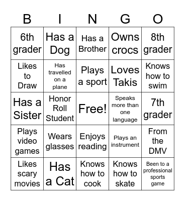 Get to Know You Bingo Card