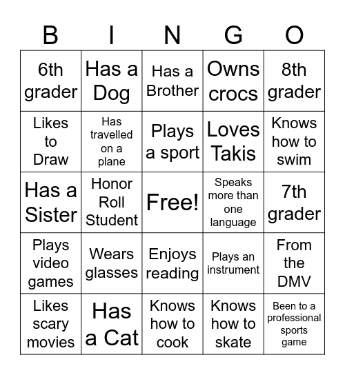 Get to Know You Bingo Card