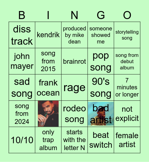 spotify Bingo Card