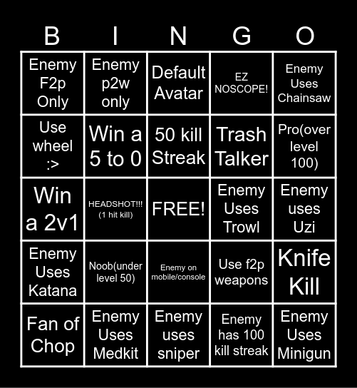 Chops Bingo Card