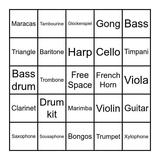 Instruments Bingo Card