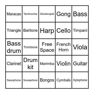 Instruments Bingo Card