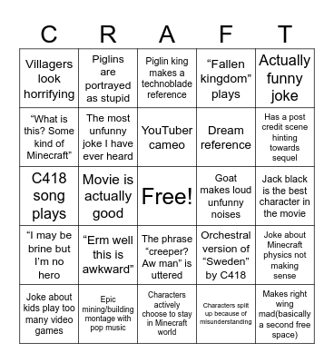 Minecraft Bingo Card