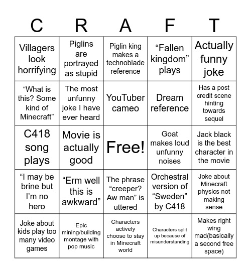 Minecraft Bingo Card