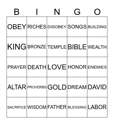 SOLOMON'S WISDOM Bingo Card