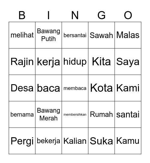 Bawang Merah bawang putih lesson 1 Bingo Card