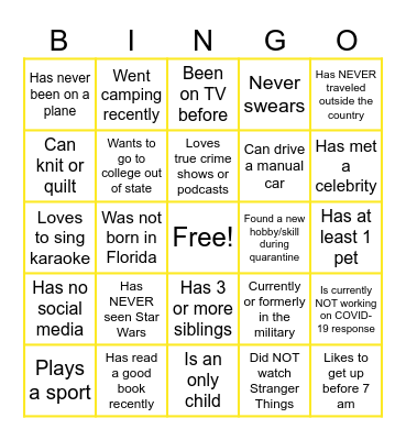 Virtual Icebreaker Bingo Card
