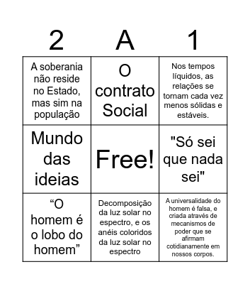 Bingo dos Pensadores Bingo Card