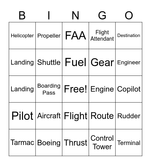 Aviation Bingo Card