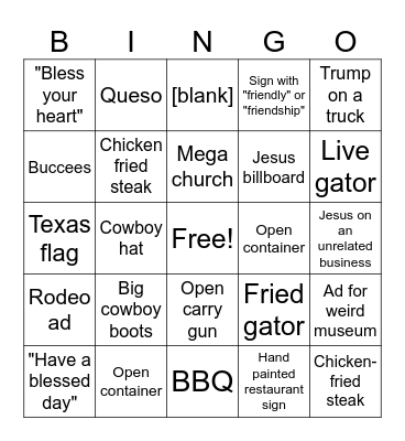Texas Bingo Card