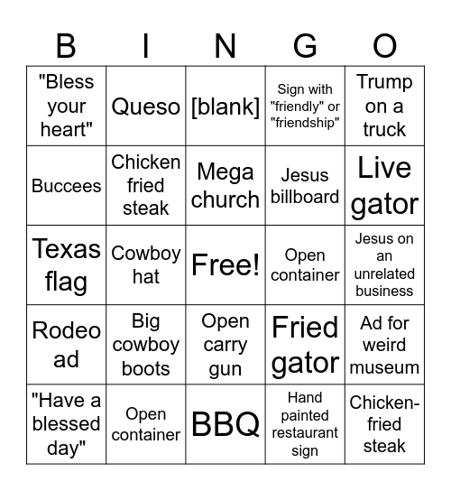 Texas Bingo Card