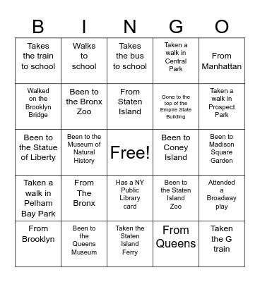 New York Bingo Card