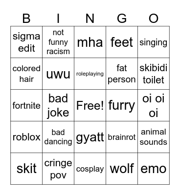 tiktok cringe Bingo Card