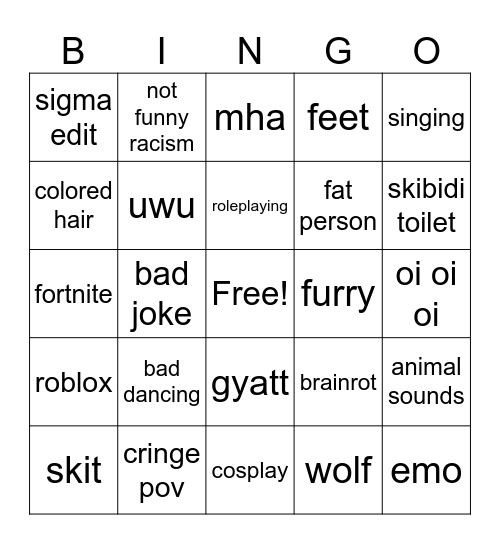 tiktok cringe Bingo Card