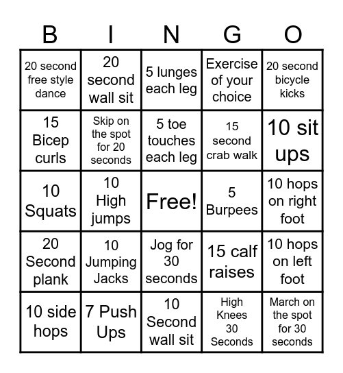 Fitness Bingo! Bingo Card