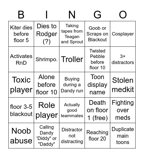 Dandys World Bingo Card