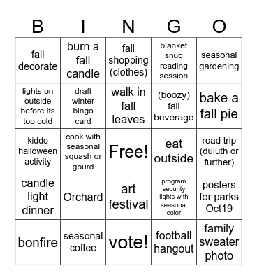 Fall Activity Bingo (Sept1-Nov30) Bingo Card