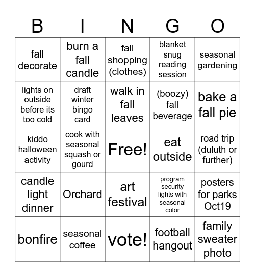 Fall Activity Bingo (Sept1-Nov30) Bingo Card